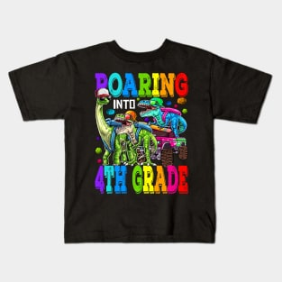 Roaring Into 4th Grade Monster Truck Dinosaur Kids T-Shirt